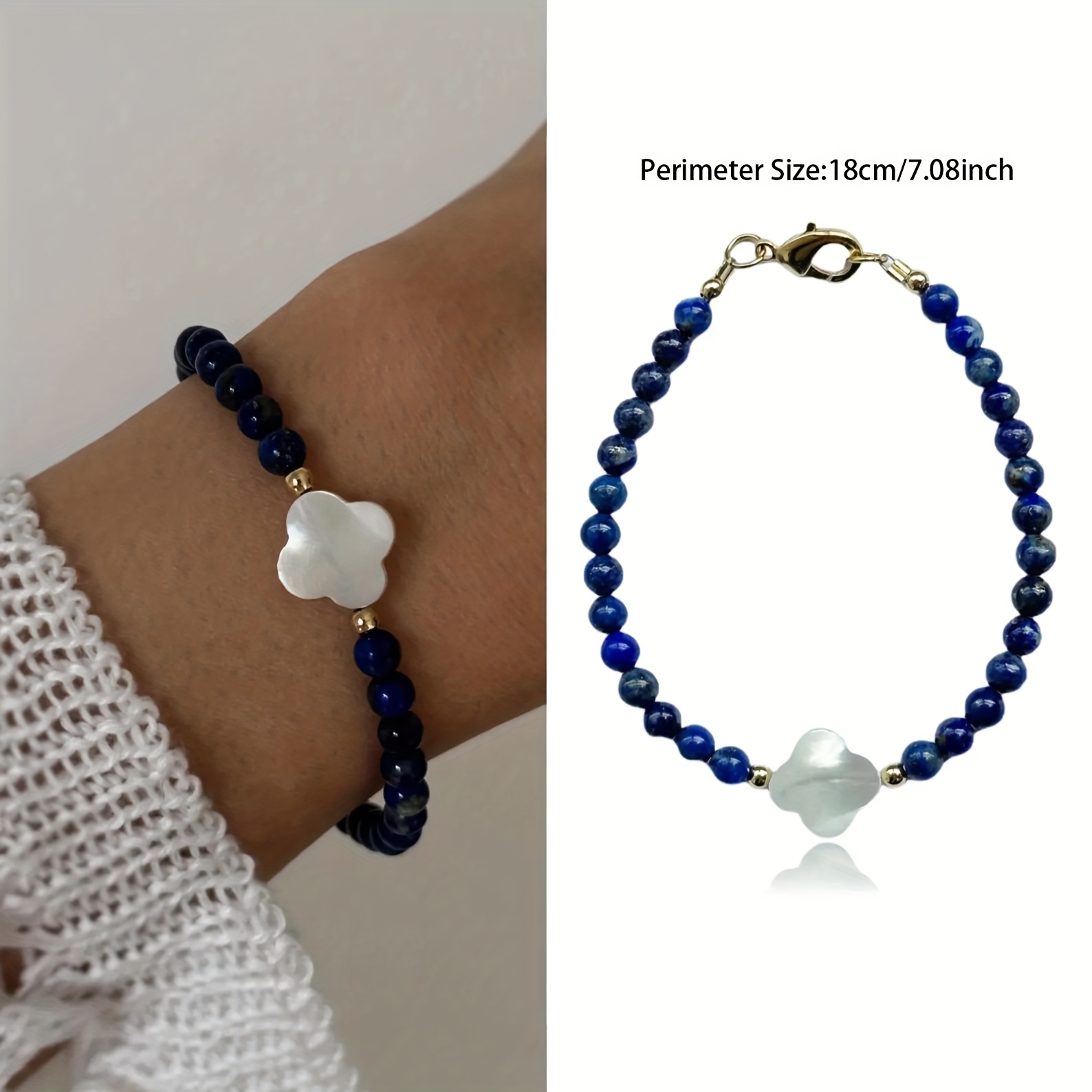 Natural Lapis Lazuli Beaded Bracelet, Unisex Fashion Accessory